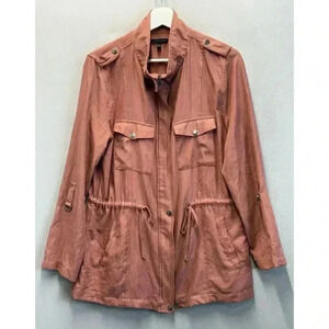 Staccato Women's Sz M Coral Pink‎ Lightweight Rolled Tab Sleeve Utility Jacket